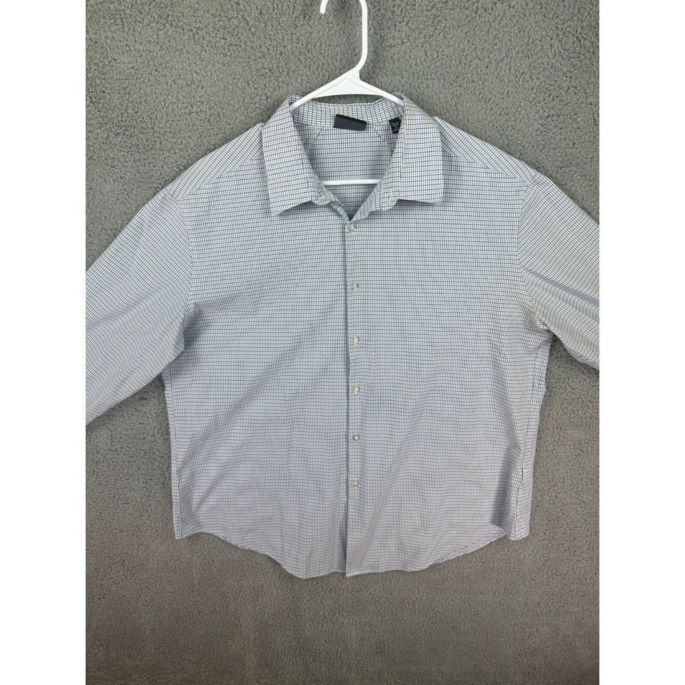 Van Heusen Shirt Men's 17.5 34/35 Flex Slim Fit Dress Shirt White Checked Mens - Picture 2 of 8